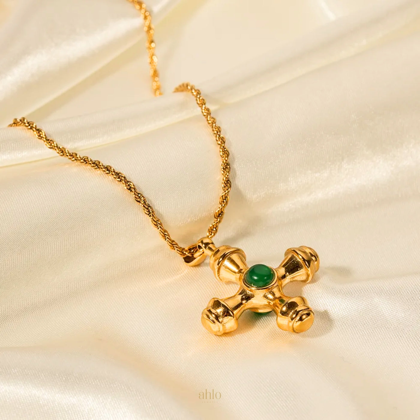 Green Agate Cross Necklace